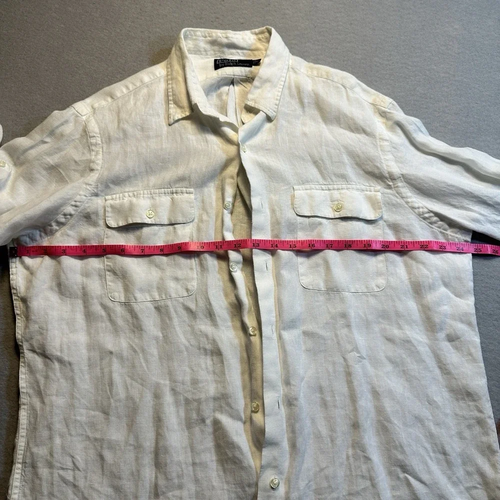 Polo Ralph Lauren Safari Utility Linen Shirt White Ivory Button Up Mens Large
